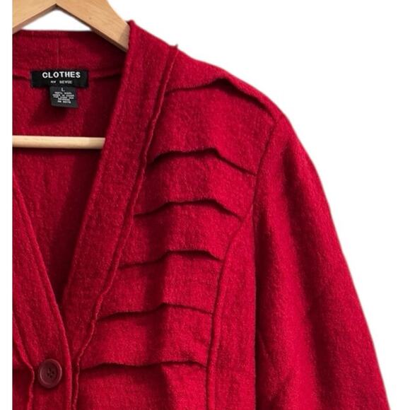 Red Cropped Layered Wool Jacket L Winter Holiday Cozy Layer Classic Versatile - Picture 4 of 5